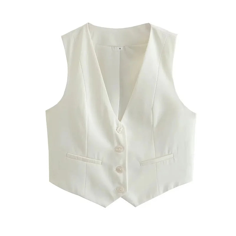 Sleeveless V-Neck Button Vest