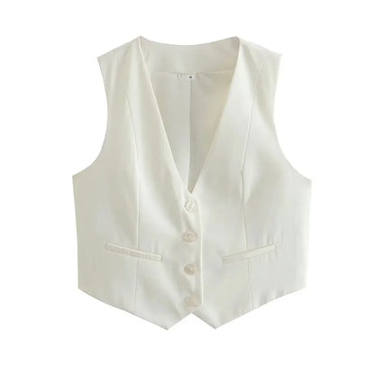 Sleeveless V-Neck Button Vest