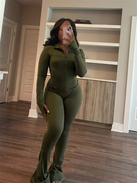 Zipper Crop Tracksuit Set