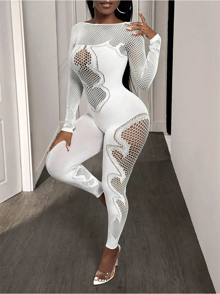Jumpsuit Sheer Mesh Long Sleeve