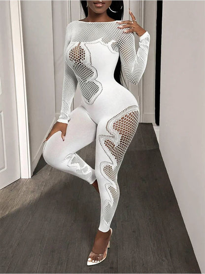 Jumpsuit Sheer Mesh Long Sleeve