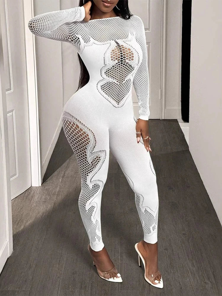 Jumpsuit Sheer Mesh Long Sleeve