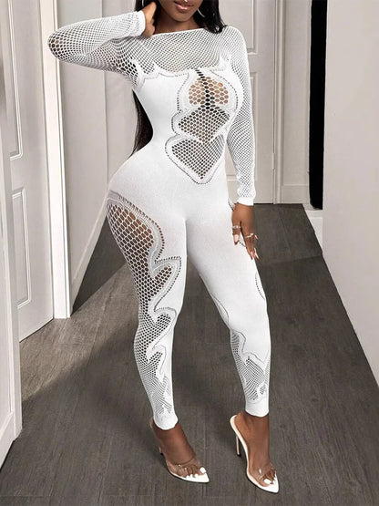 Jumpsuit Sheer Mesh Long Sleeve