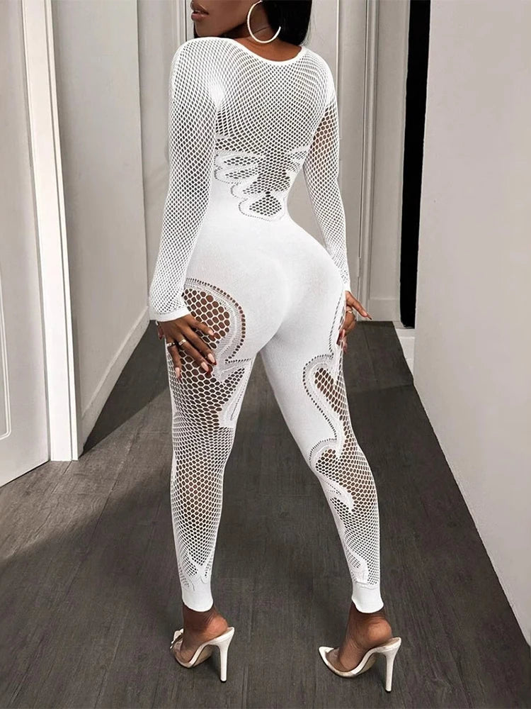 Jumpsuit Sheer Mesh Long Sleeve