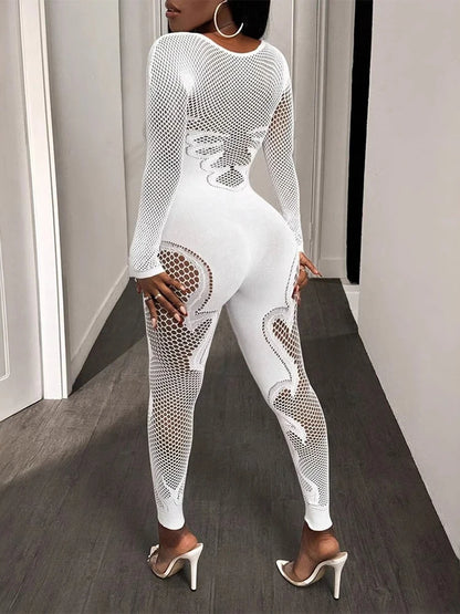 Jumpsuit Sheer Mesh Long Sleeve