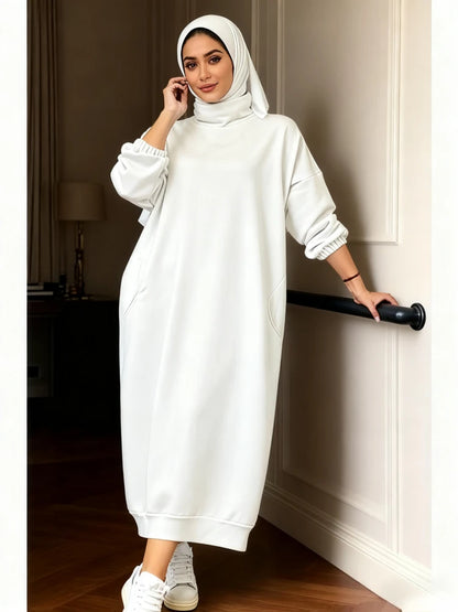 Plush Turtleneck Hoodie Dress