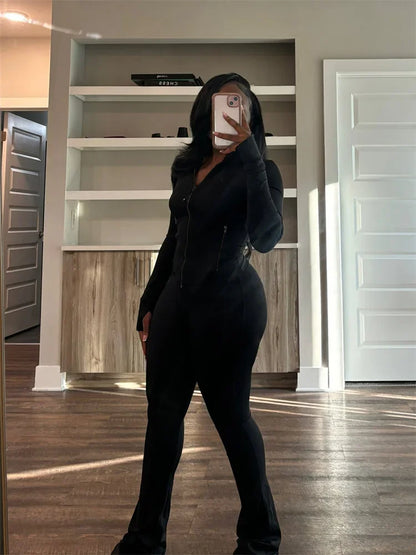Zipper Crop Tracksuit Set