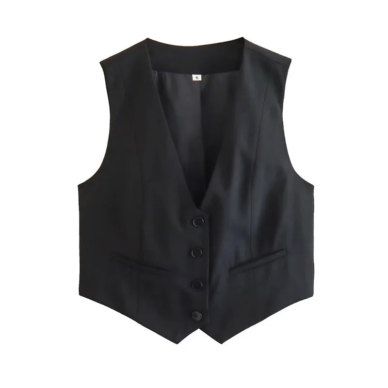 Sleeveless V-Neck Button Vest