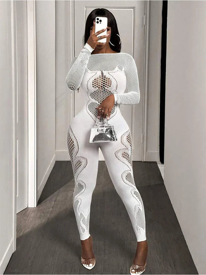 Jumpsuit Sheer Mesh Long Sleeve