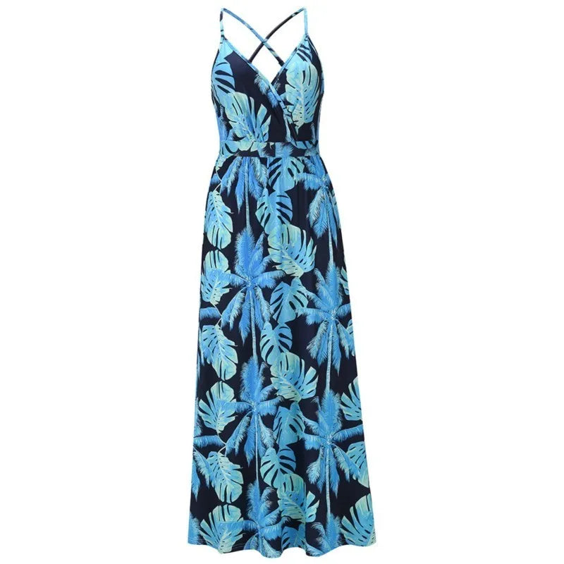 Tropical Floral Backless Maxi Dress