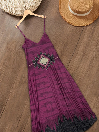 Printed V-Neck Western Dress