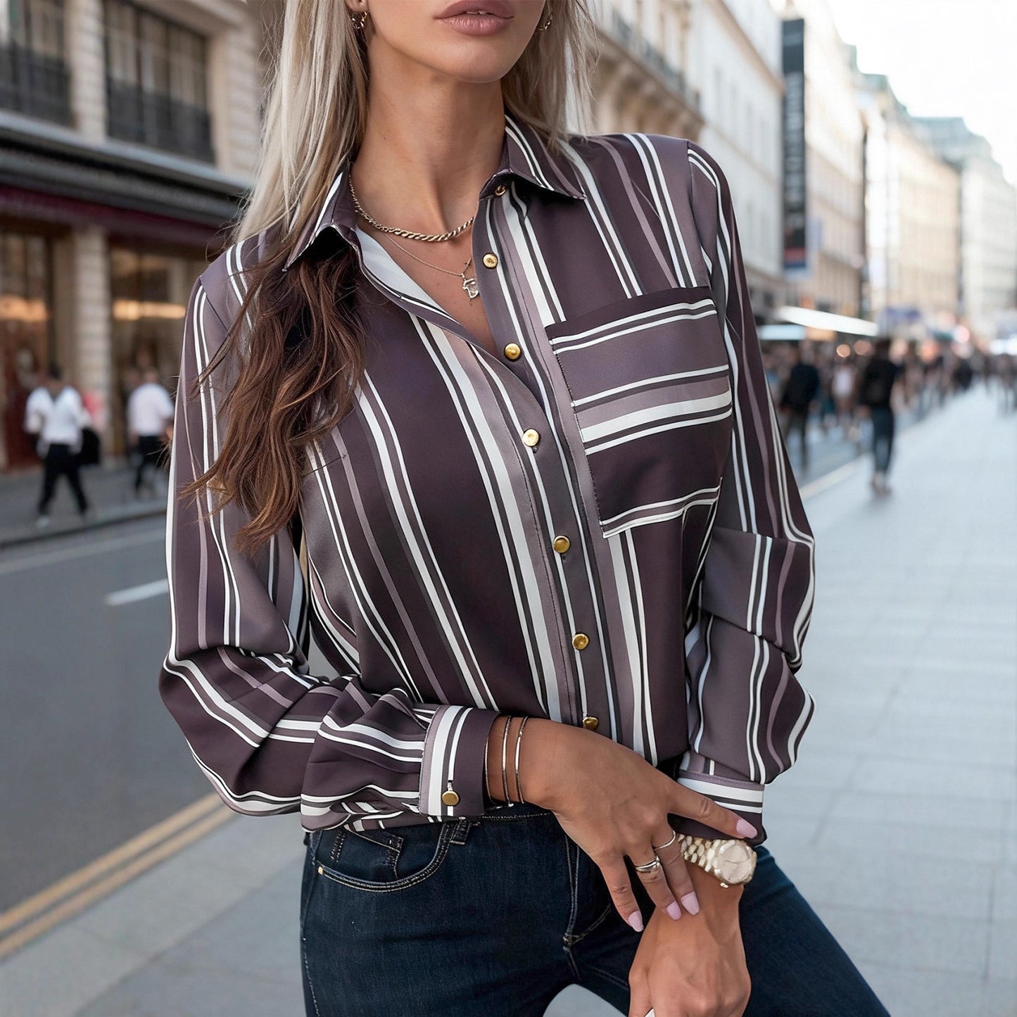 Striped Patchwork Print Blouse