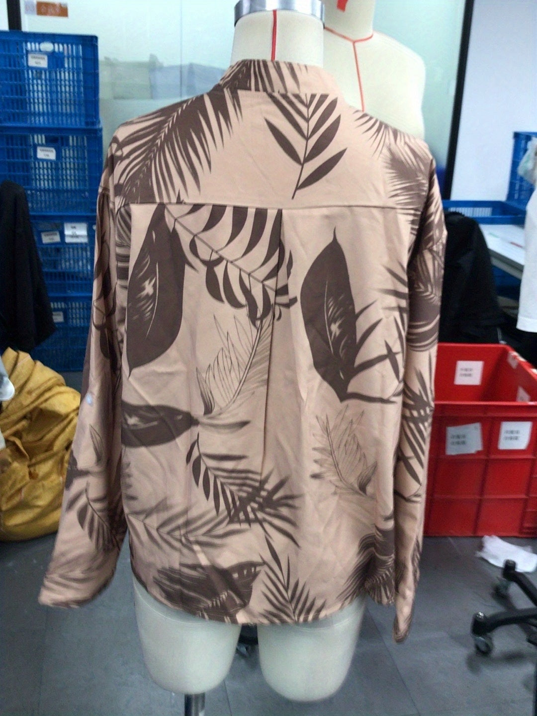 Long-sleeve Printed Sequin-pocket Blouse