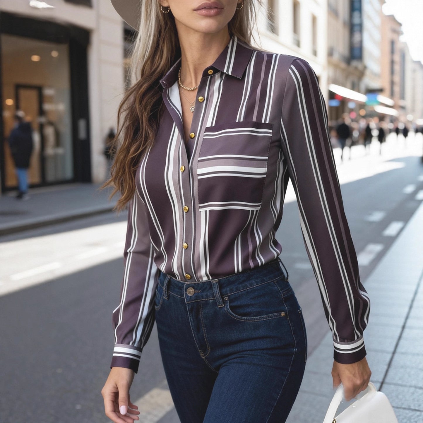 Striped Patchwork Print Blouse