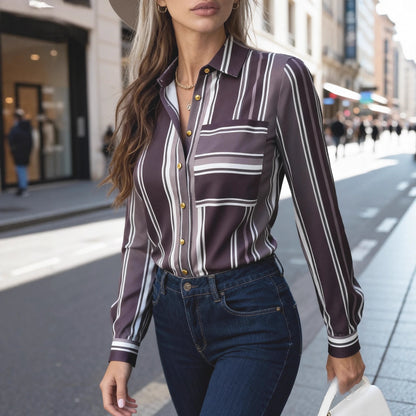 Striped Patchwork Print Blouse