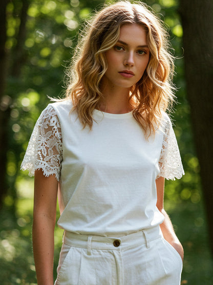 Printed Patchwork Crew-Neck Top