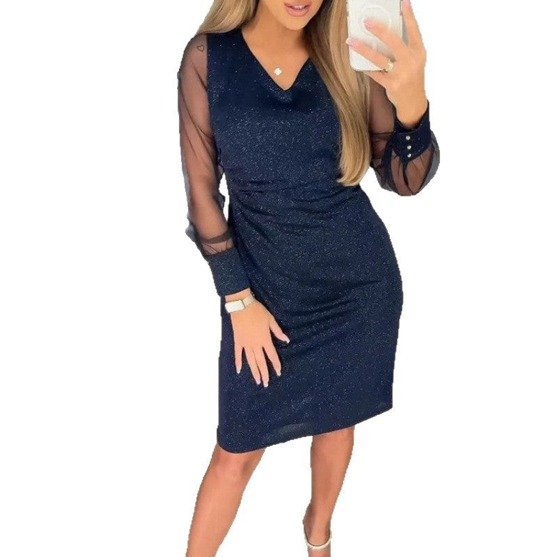Womens V-neck Bodycon Sexy Mesh Dress