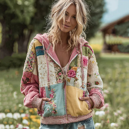 Floral-Print Hooded Sweatshirt Top